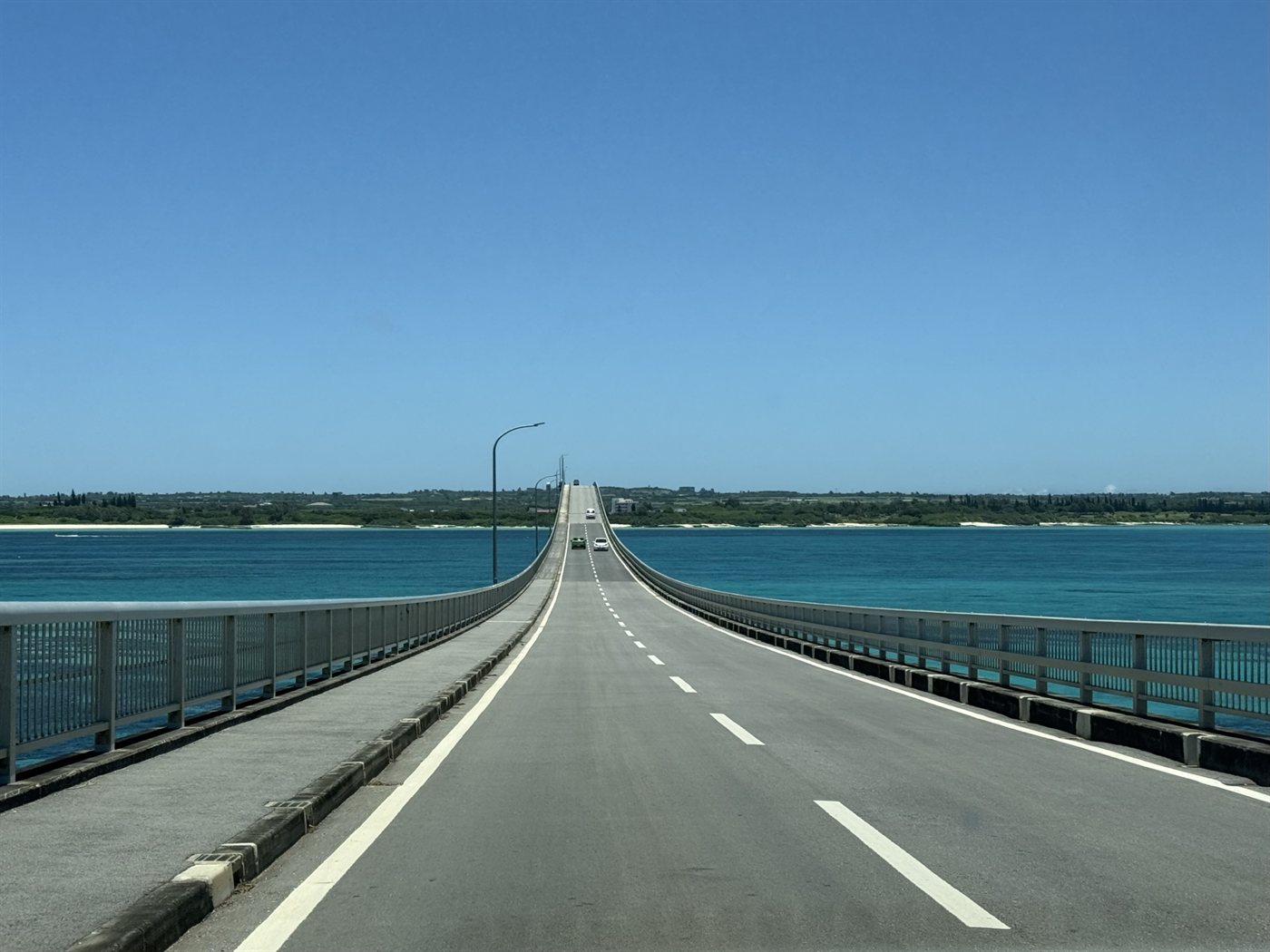 A straight road crossing the sea on Kurima Bridge, Miyako Island